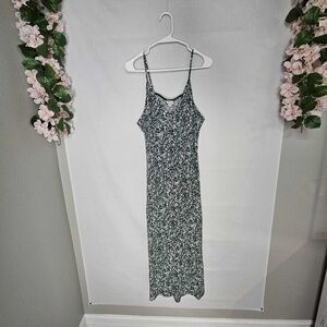A New Day Maxi Dress Xl Black Green Floral Print Sleeveless Casual